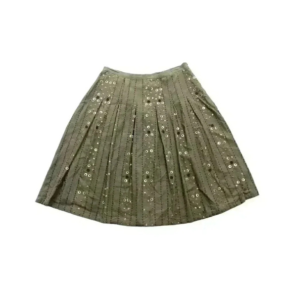Carole Little Women's Size 8 Olive Green Linen Beaded Sequin Pleated Skirt Boho - Picture 2 of 9